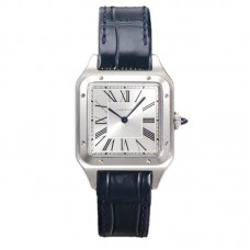 Santos-Dumont (Large) Silver Dial in Steel on Blue Leather Strap Ref. WSSA0022