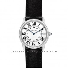 Ronde Louis Cartier Watch 36mm White Dial in White Gold on Black Leather Strap